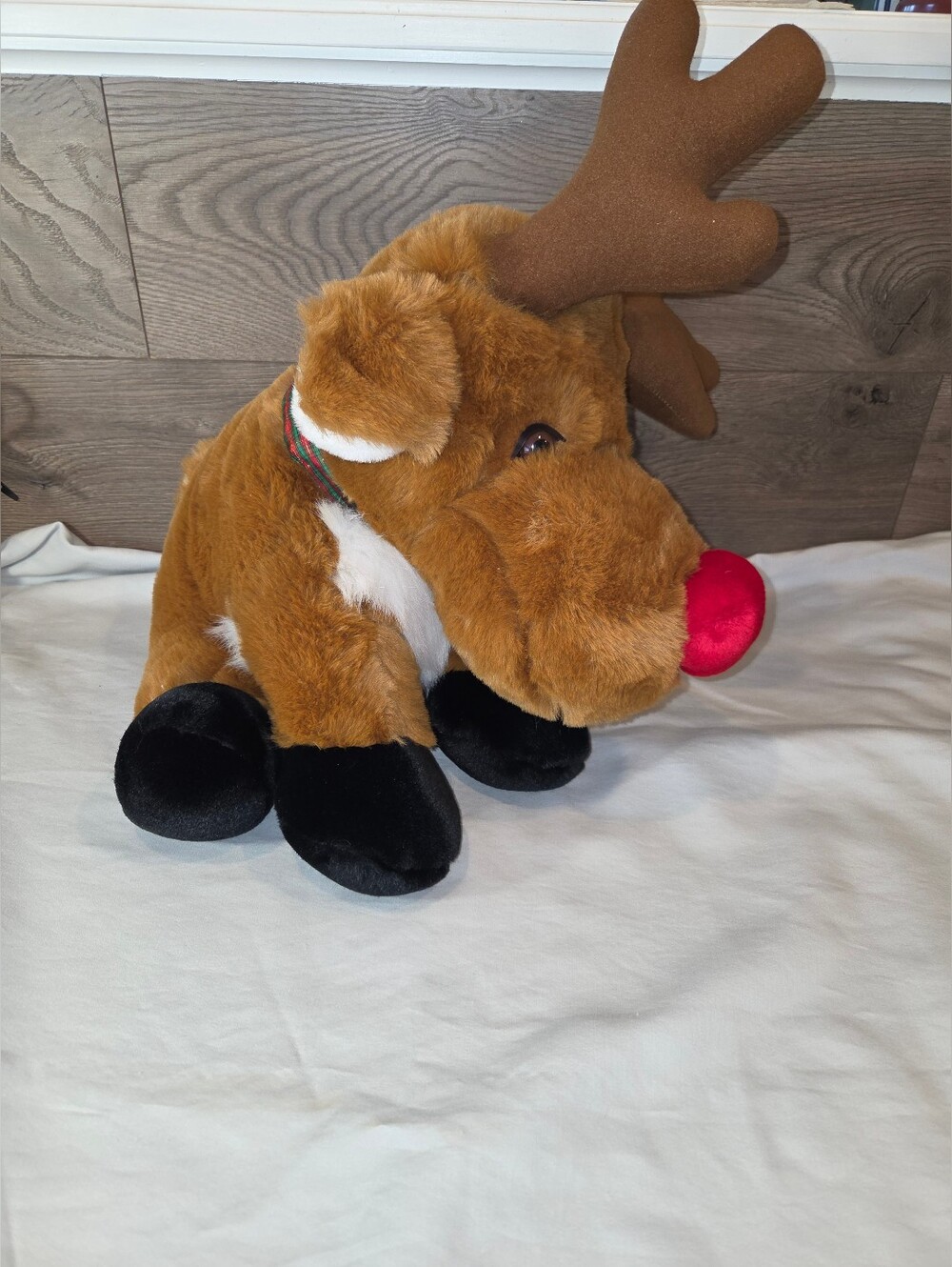 Vintage 1993 JC Penney Plush Reindeer Holiday Stuffed Animal with Red Nose